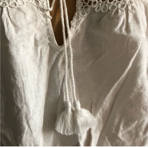 Free People] Off white Linen Cotton Crochet Tassel tie Crop Oversized Top Blouse - Picture 10 of 14